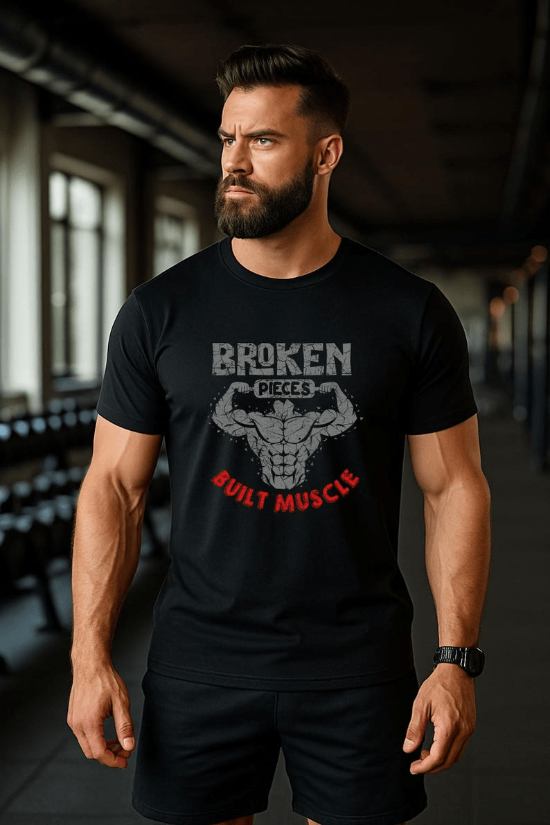 men's t shirt broken pieces built muscle motivational gym & bodybuilding tee men's t shirt broken pieces built muscle motivational gym & bodybuilding tee