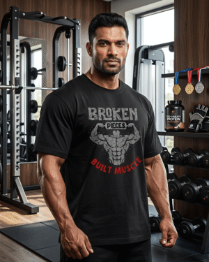 men's t shirt broken pieces built muscle motivational gym & bodybuilding tee