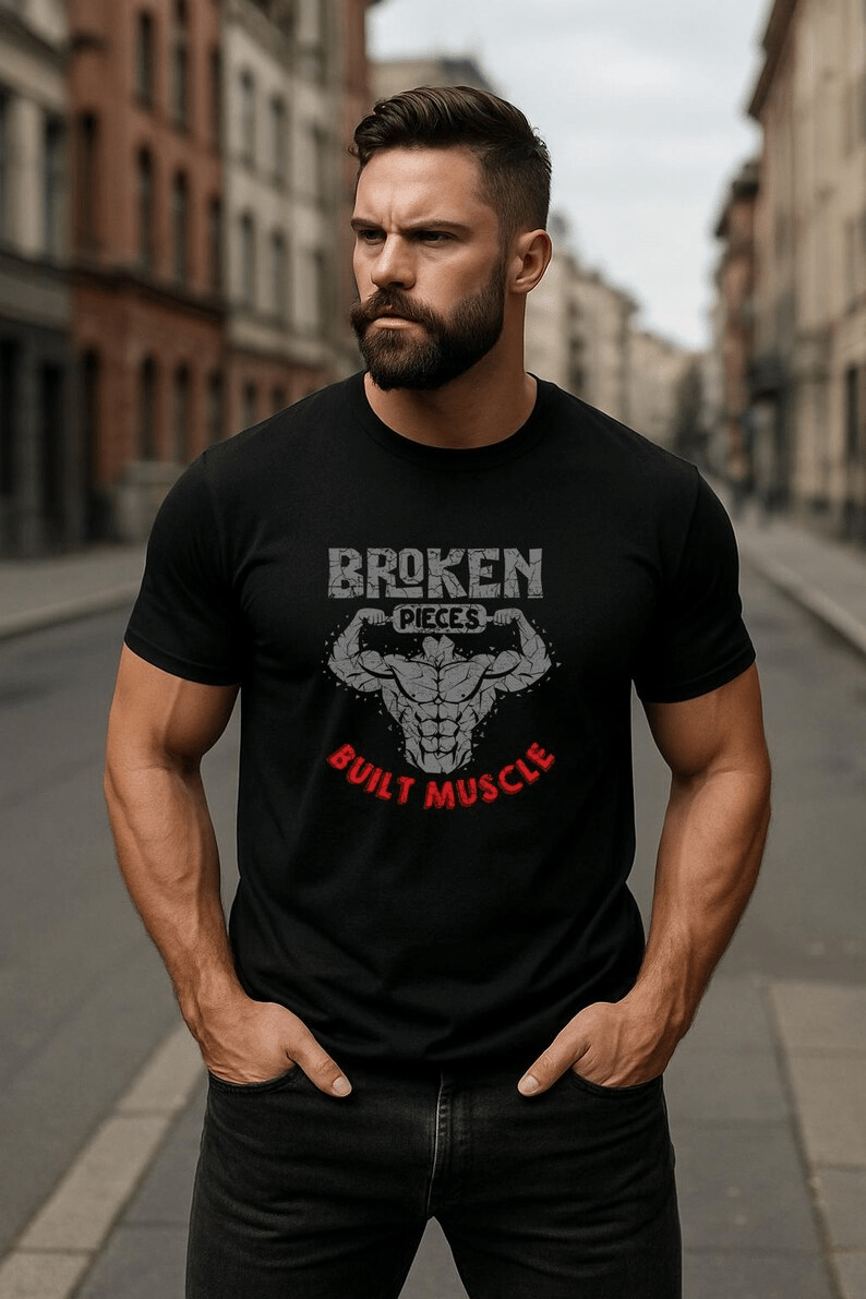 men's t shirt broken pieces built muscle motivational gym & bodybuilding tee men's t shirt broken pieces built muscle motivational gym & bodybuilding tee