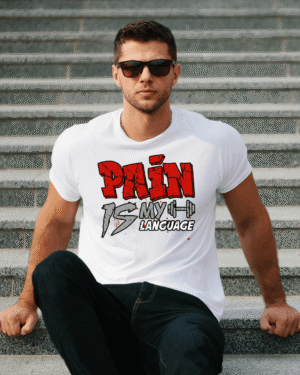 men's t shirt pain is my language motivational gym tee
